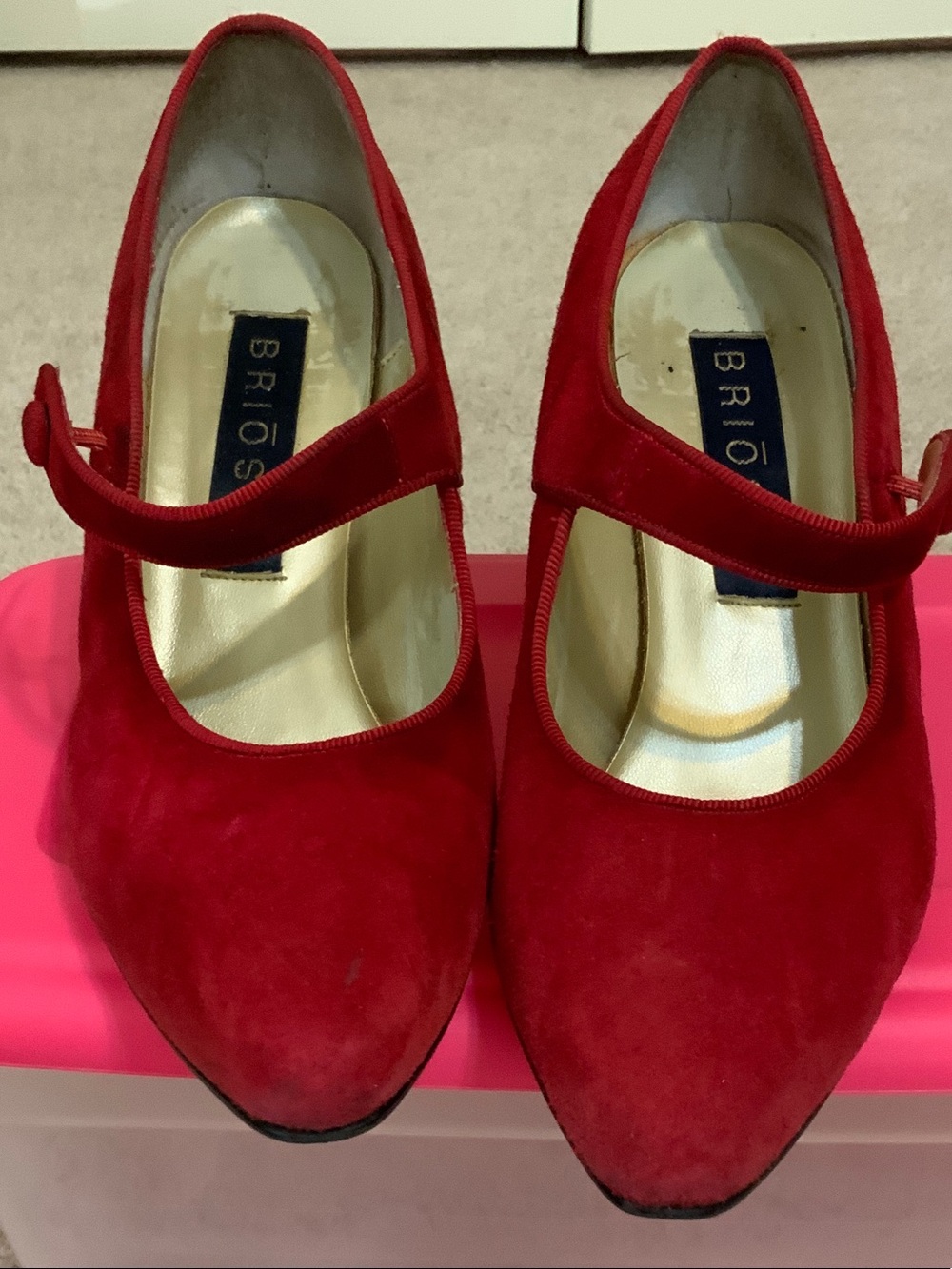 Red Suede Mary Jane Heels with Strap